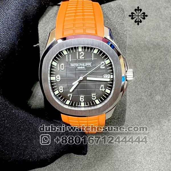 copy Patek Philippe Aquanaut 5167A Replica Black Dial With Orange Rubber Strap Super Clone
