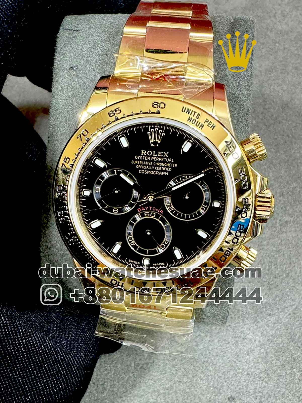Copy Rolex Cosmograph Daytona 40 mm Gold Black Dial