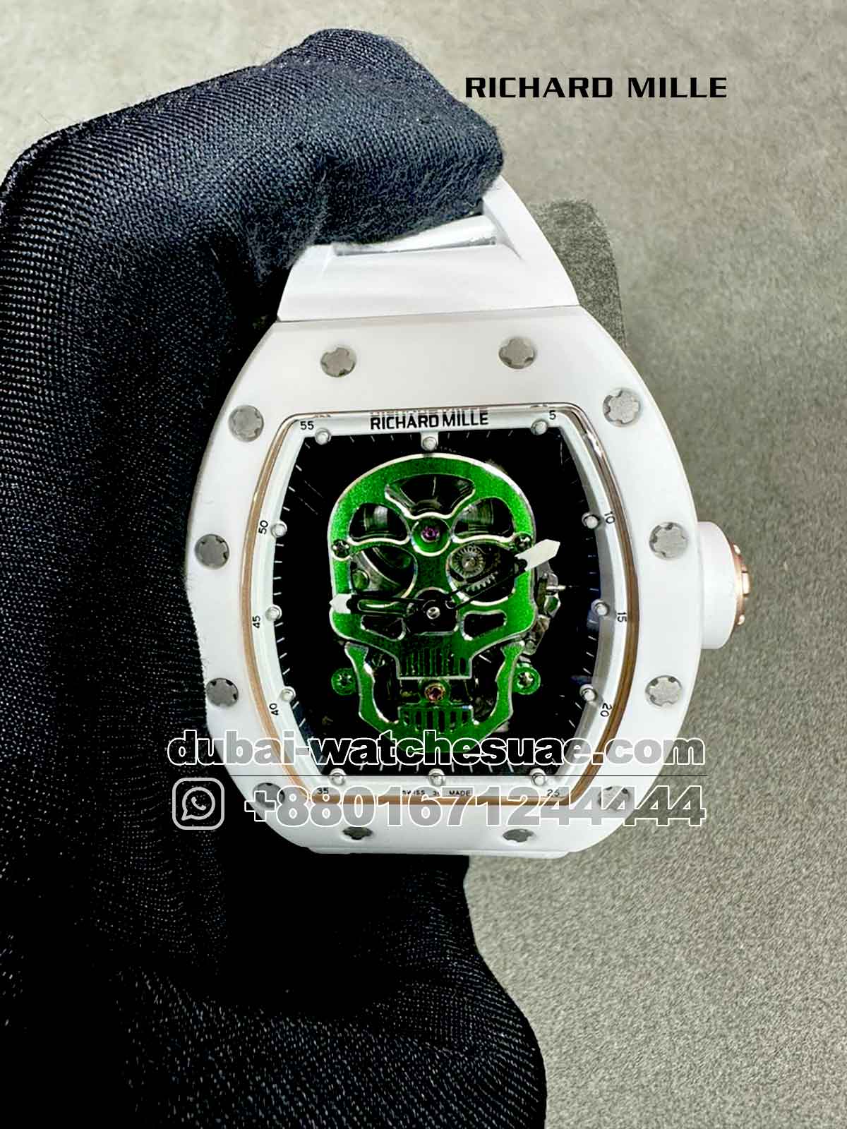 Copy Richard Mille RM52 Skull Tourbillon Green