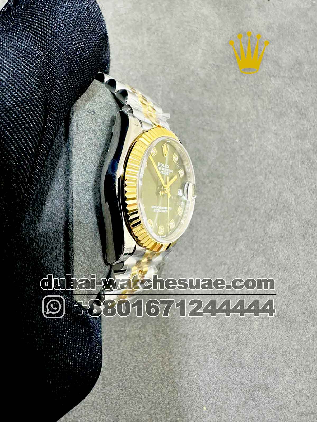 Replica Rolex 31 mm date just Olive Dial Stone Numeric with Two Tone Jubilee  Bracelet